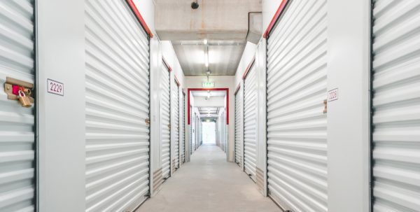 an empty hallway in a storage unit facility